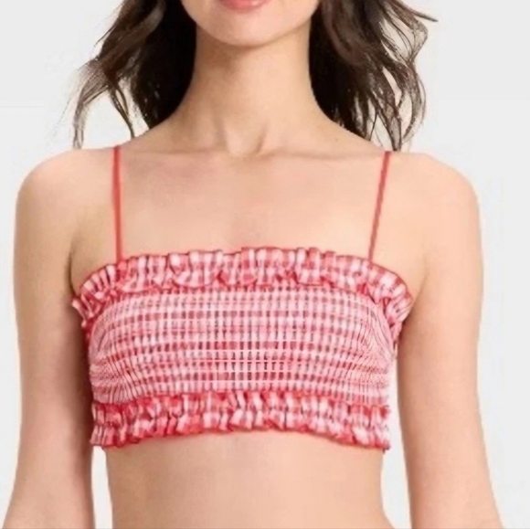 Colsie Tops - Colsie Red and White Gingham Bandeau Bralette Crop Top
